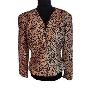 Animal Print V-Neck Women's Blazer Jacket - Tan & Black